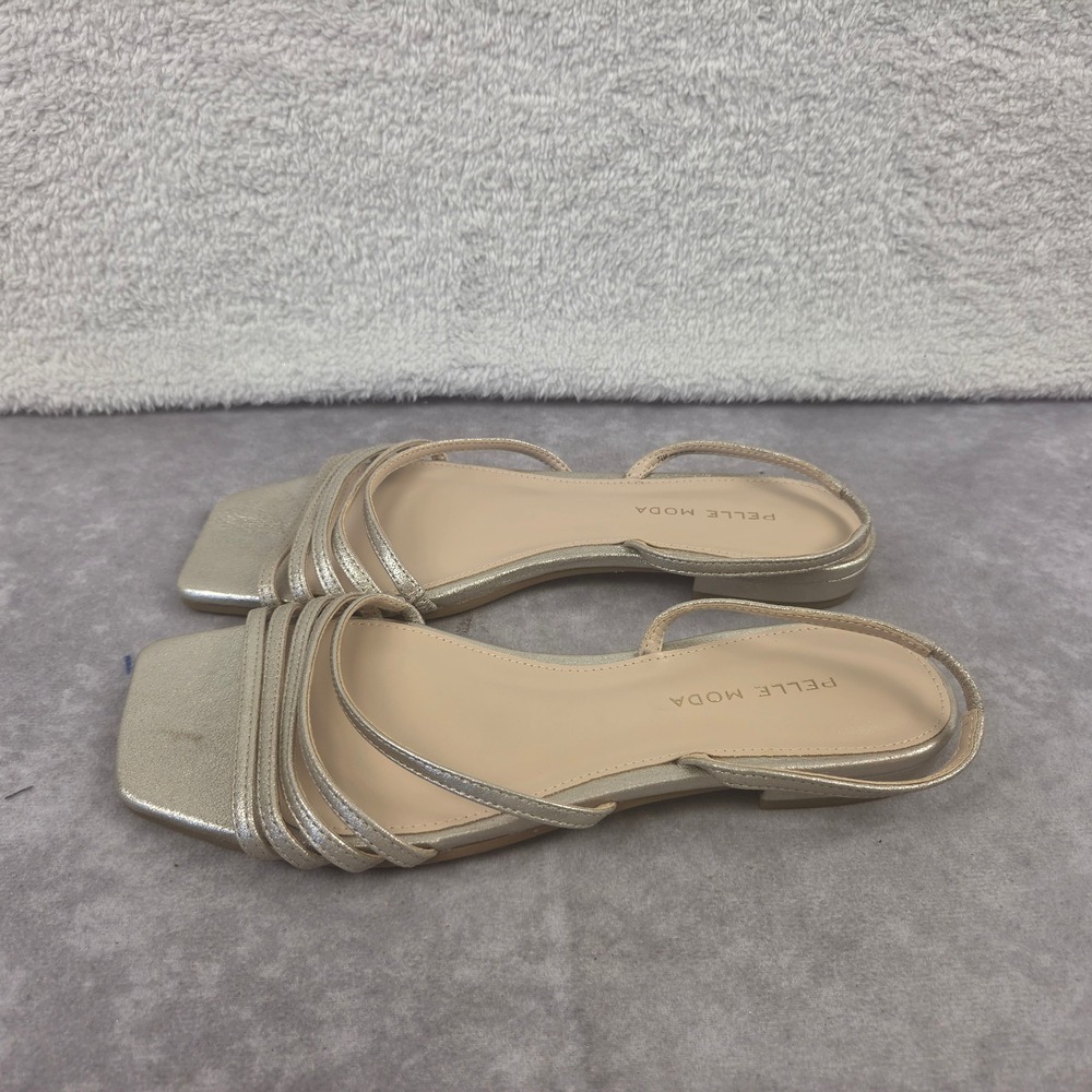 Pelle Moda Womens Gold Metallic Strappy Square Toe Slingback Flat Sandals 7.5M